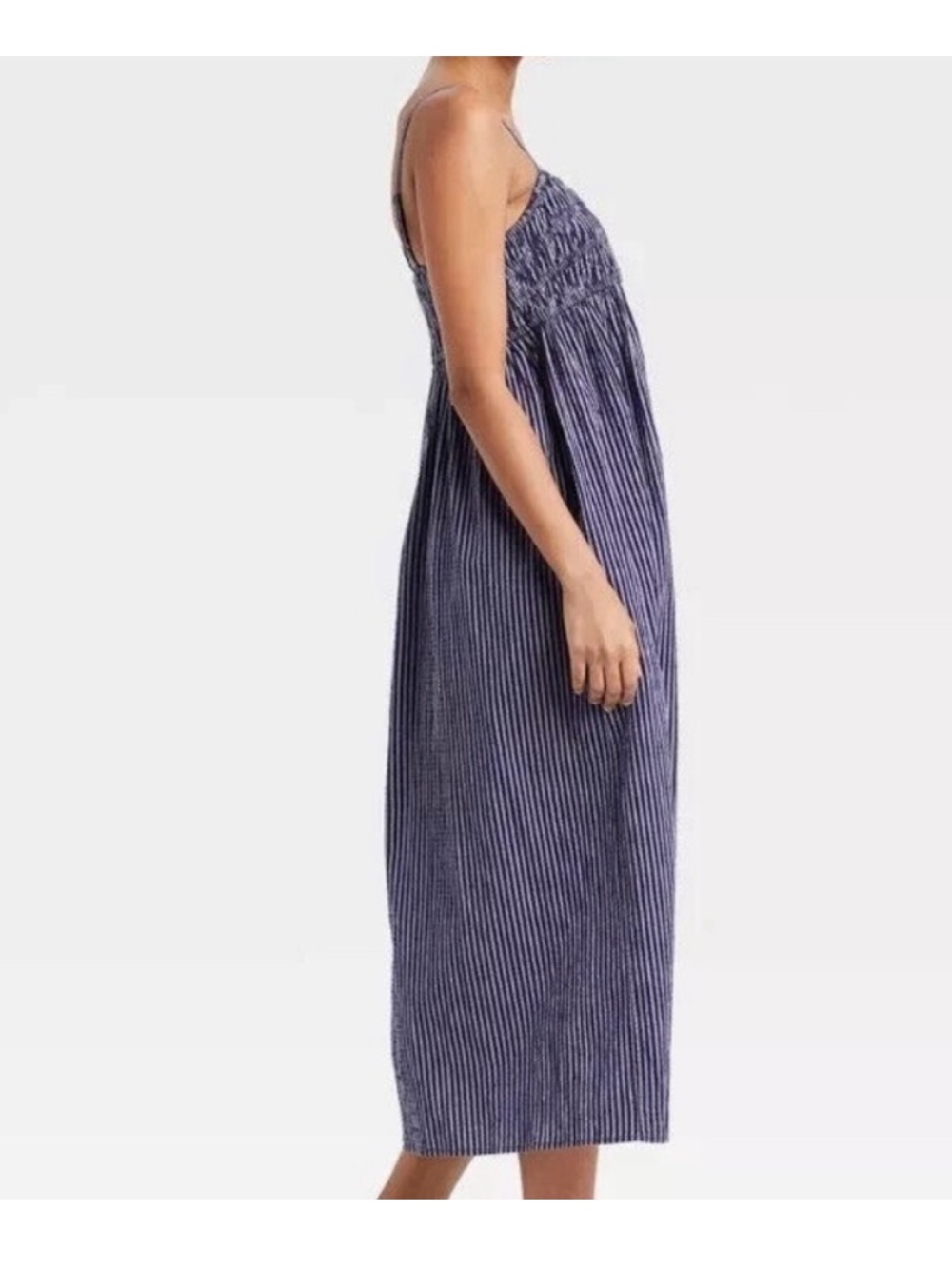 NWT a new day Navy Blue Pinstripe Spaghetti Strap Smocked MIDI Sundress - Picture 8 of 8